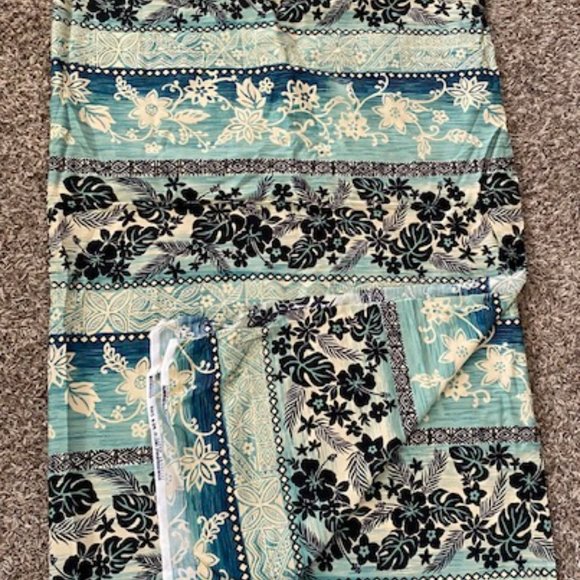 Hawaiian Print Fabric, Green Beige, Black - Picture 5 of 7